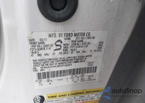 2011 Ford Expedition Xlt из США, поврежденный, VIN 1FMJU1H52BEF35251